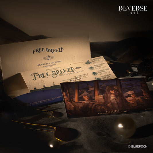 Reverse: 1999 "Free Breeze" Cruise Ticket Set with Illustration Postcards