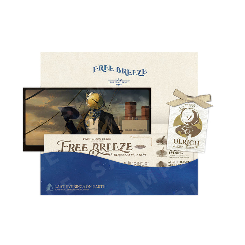 Reverse: 1999 "Free Breeze" Cruise Ticket Set with Illustration Postcards