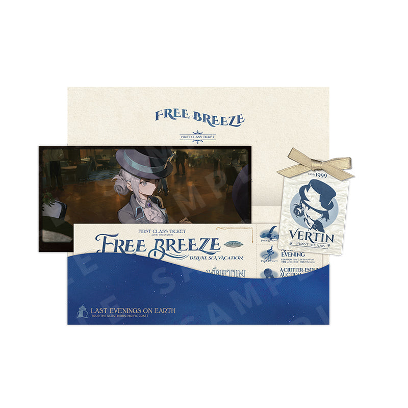Reverse: 1999 "Free Breeze" Cruise Ticket Set with Illustration Postcards