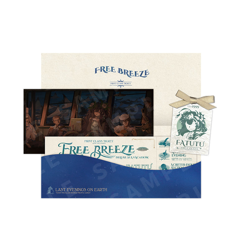 Reverse: 1999 "Free Breeze" Cruise Ticket Set with Illustration Postcards