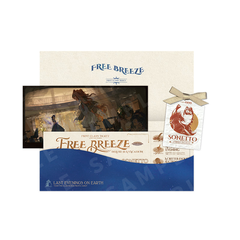 Reverse: 1999 "Free Breeze" Cruise Ticket Set with Illustration Postcards