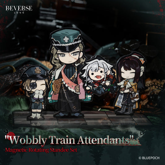 Reverse: 1999 "Wobbly Train Attendants" Magnetic Rotating Standee Set