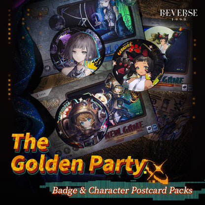 Reverse: 1999 "The Golden Party" Badge & Character Postcard Packs